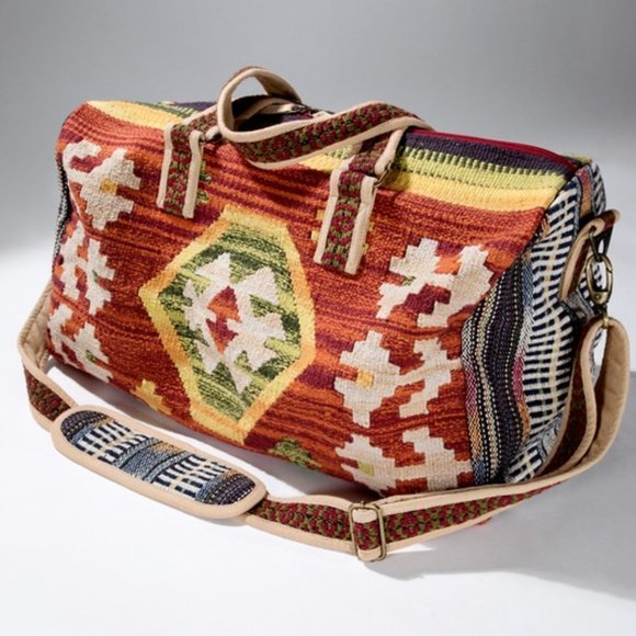 Rust Boho Chic Travel Bag - Navajo Inspired Design - Handmade Fully Fine Cotton - Picture 2 of 8